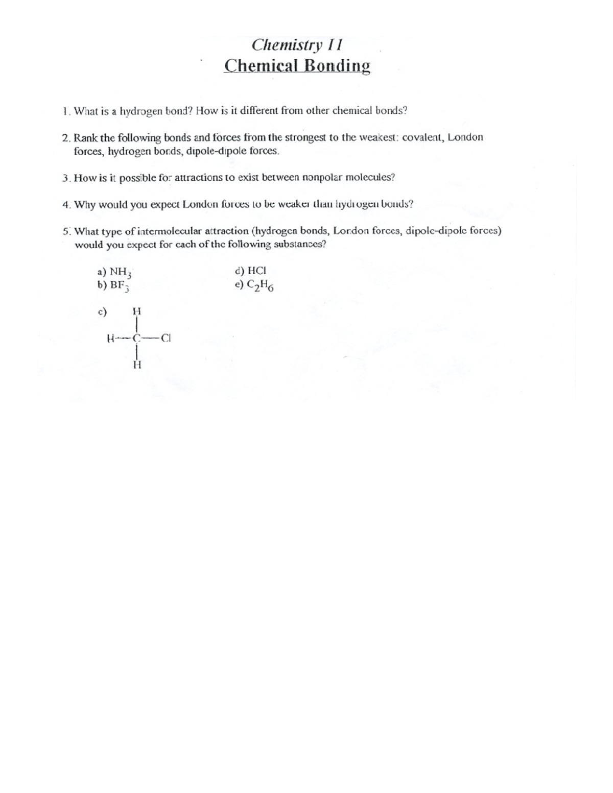 Chem 11: Chemical Bonding Worksheet Answer Key - Studocu