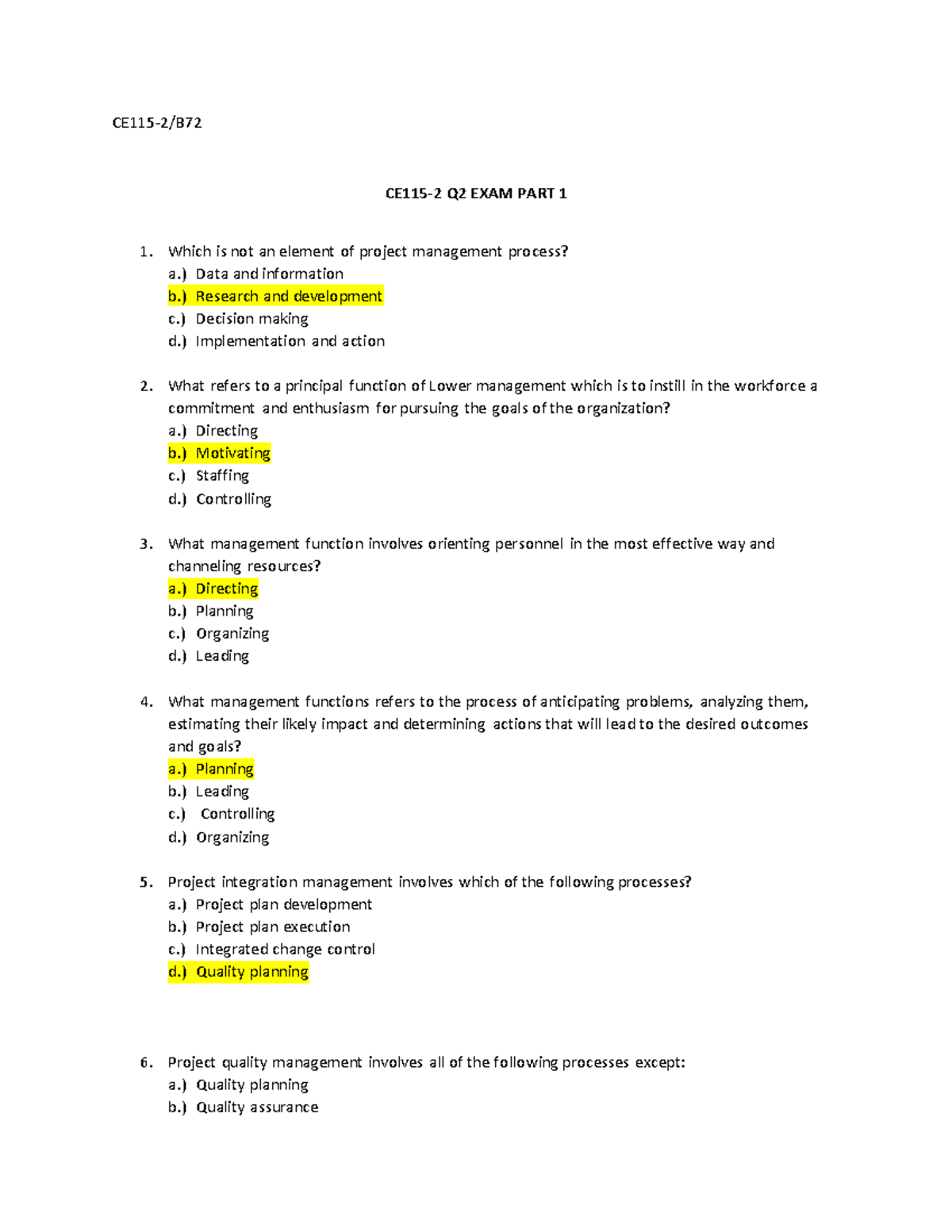 CE115-2 Final Exam Review - Project Management Concepts - Studocu