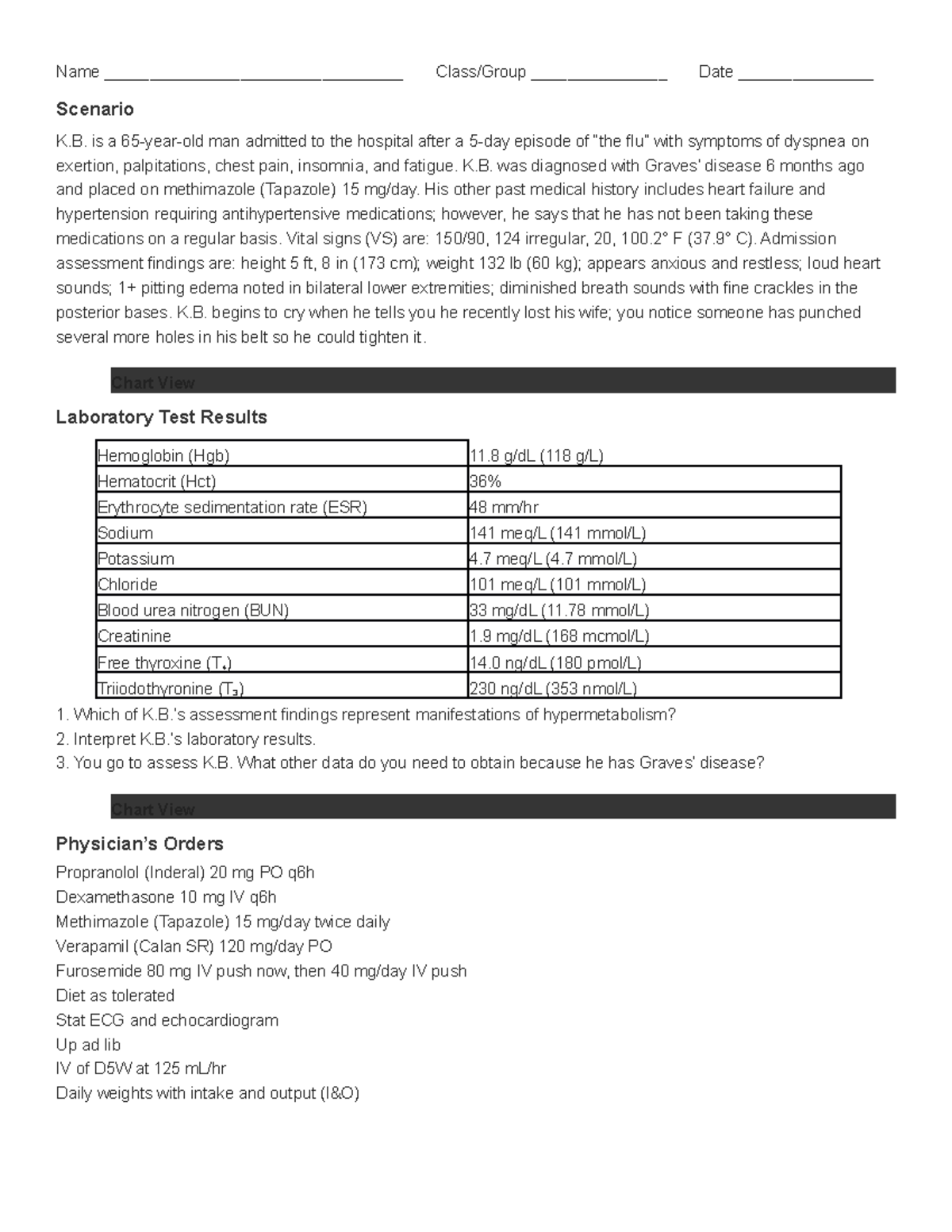 Hyperthyroidism Case Study - Name ...
