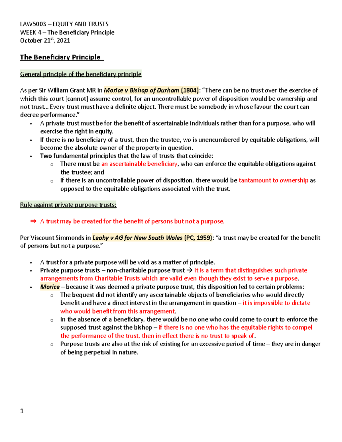 (ET) Week 4 Summary: Exploring the Beneficiary Principle in Trust Law ...
