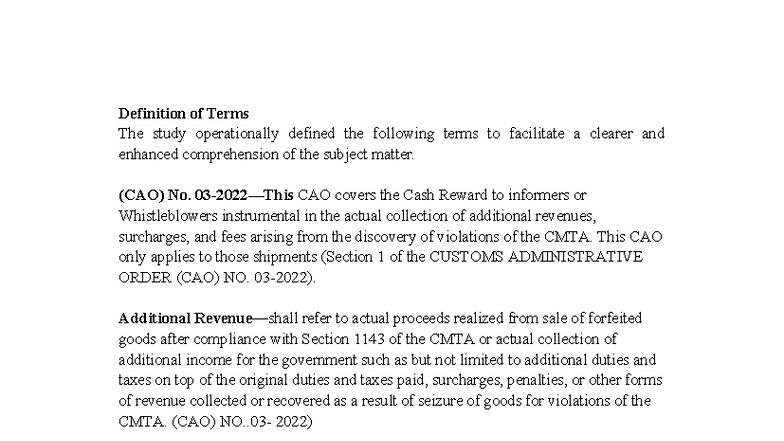 CAO 2022: Operational Definitions for Key Terms in Customs Law - Studocu