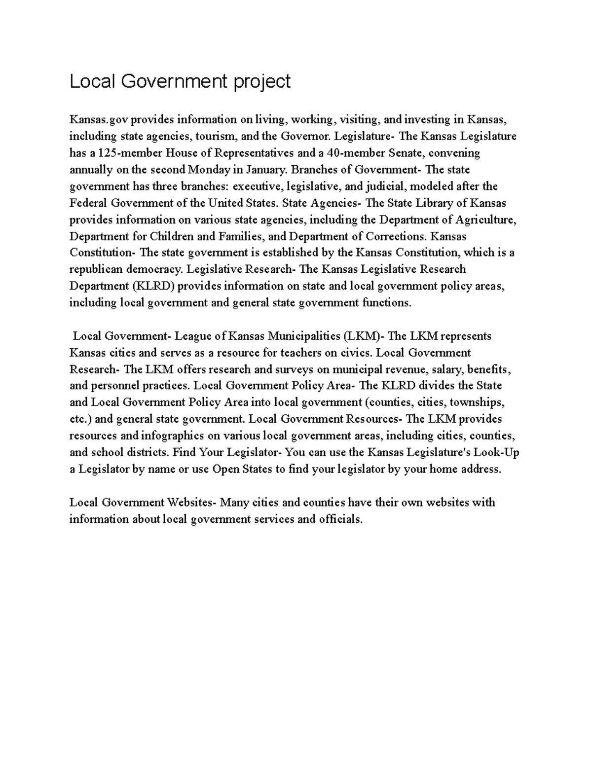 Local Government project - Local Government project Kansas provides ...