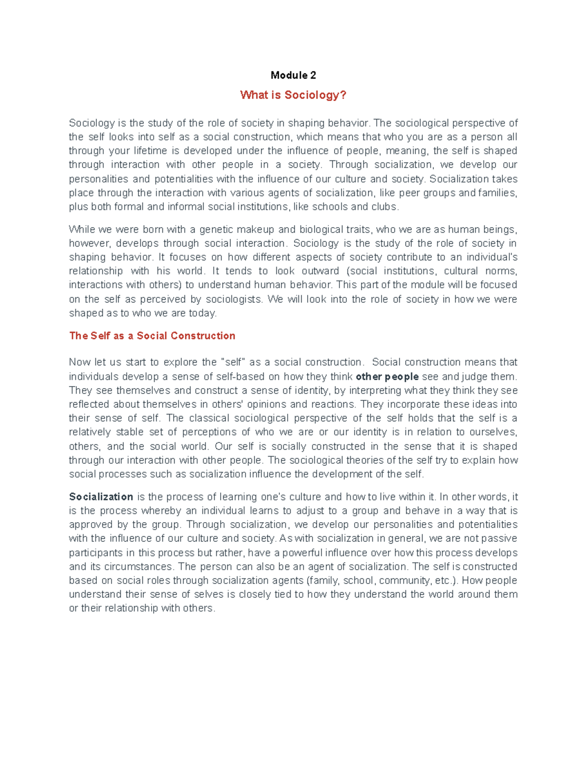 Module 2 UTS - Understanding the Self as a Social Construction - Studocu
