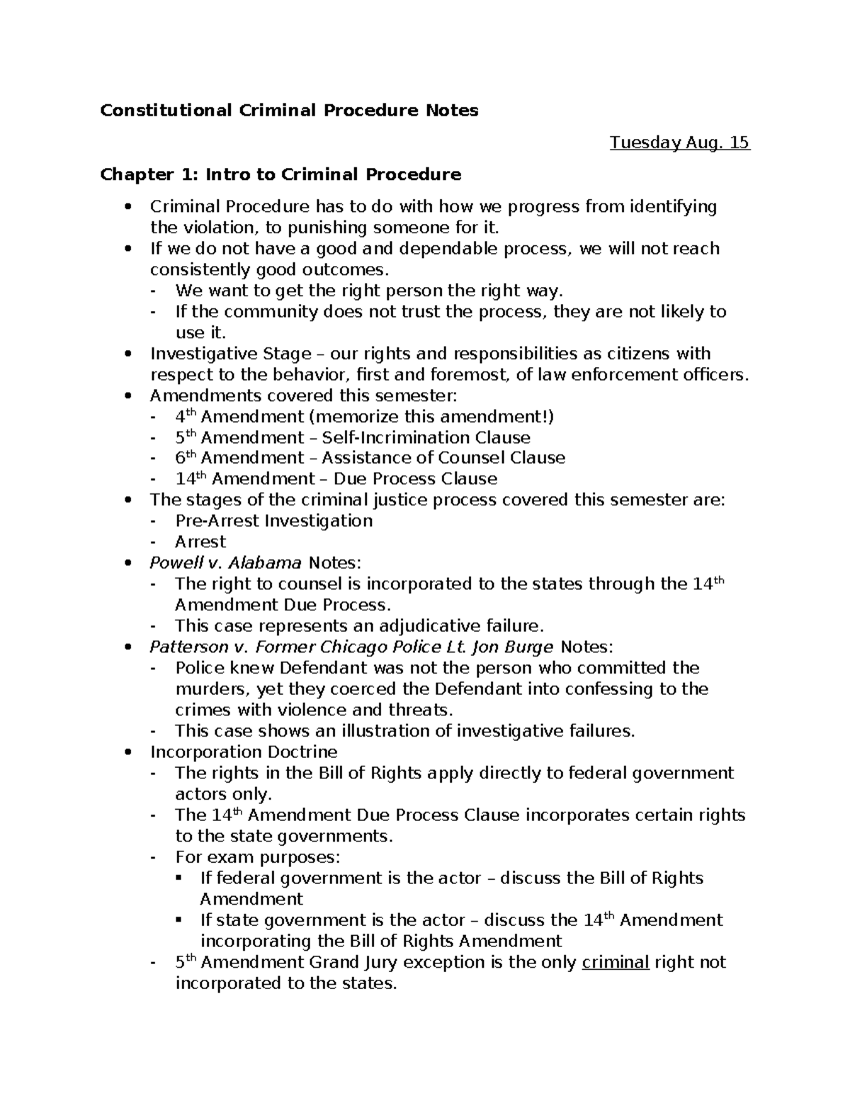 5346-01 Constitutional Criminal Procedure Notes: Chapter 1 Overview ...