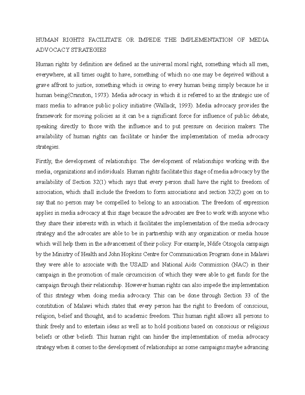 Human Rights Impact on Media Advocacy Strategies: An Analysis - Studocu