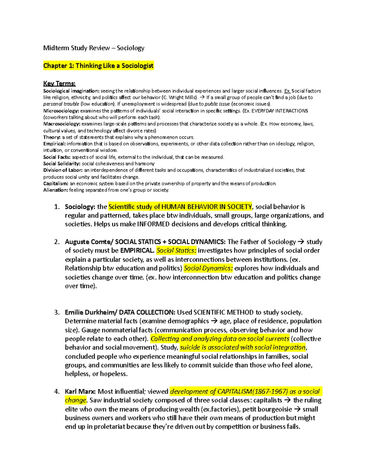 Sociology 101 Midterm Study Guide: Key Concepts and Terms - Studocu
