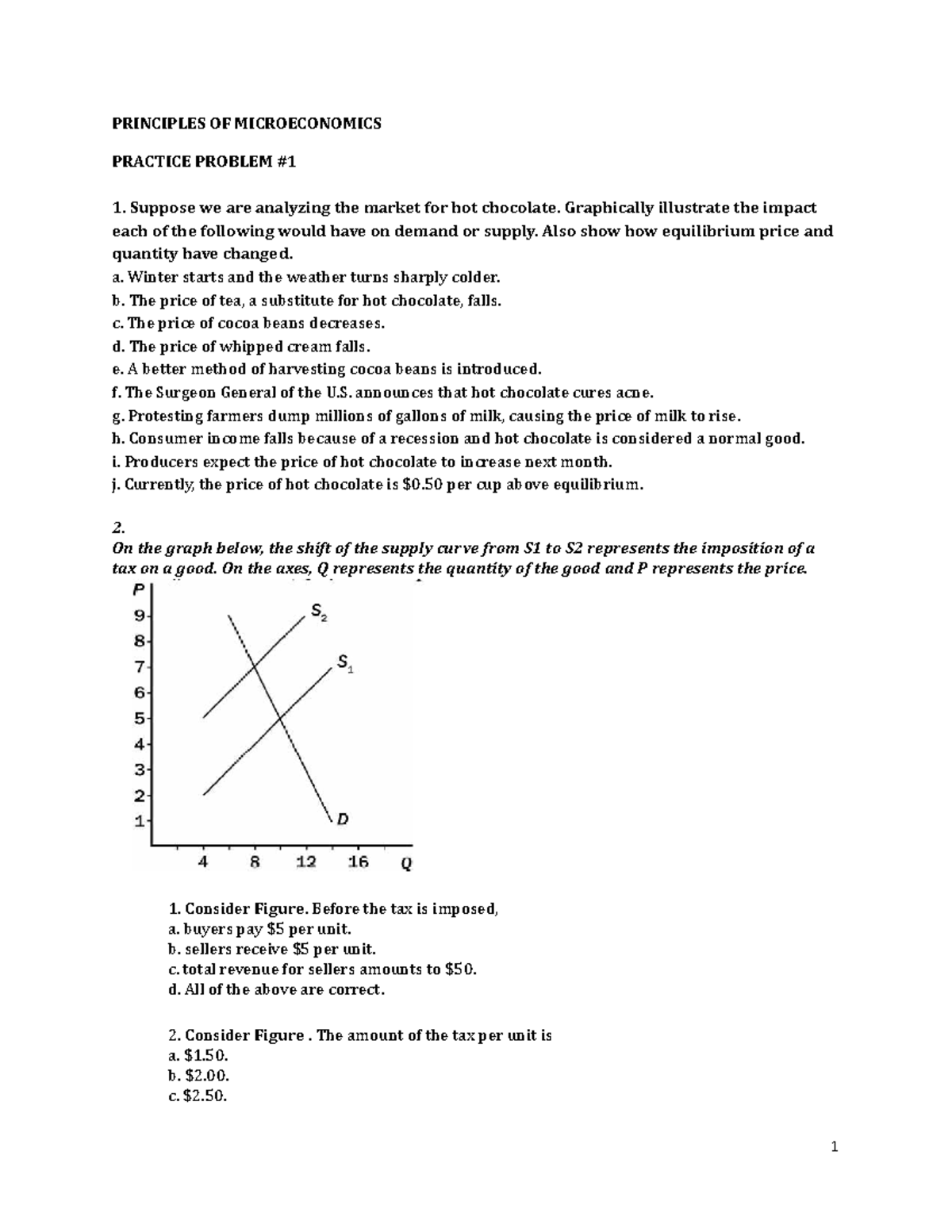 Principles of Microeconomics (ECO101) Practice Problem #1 Analysis ...