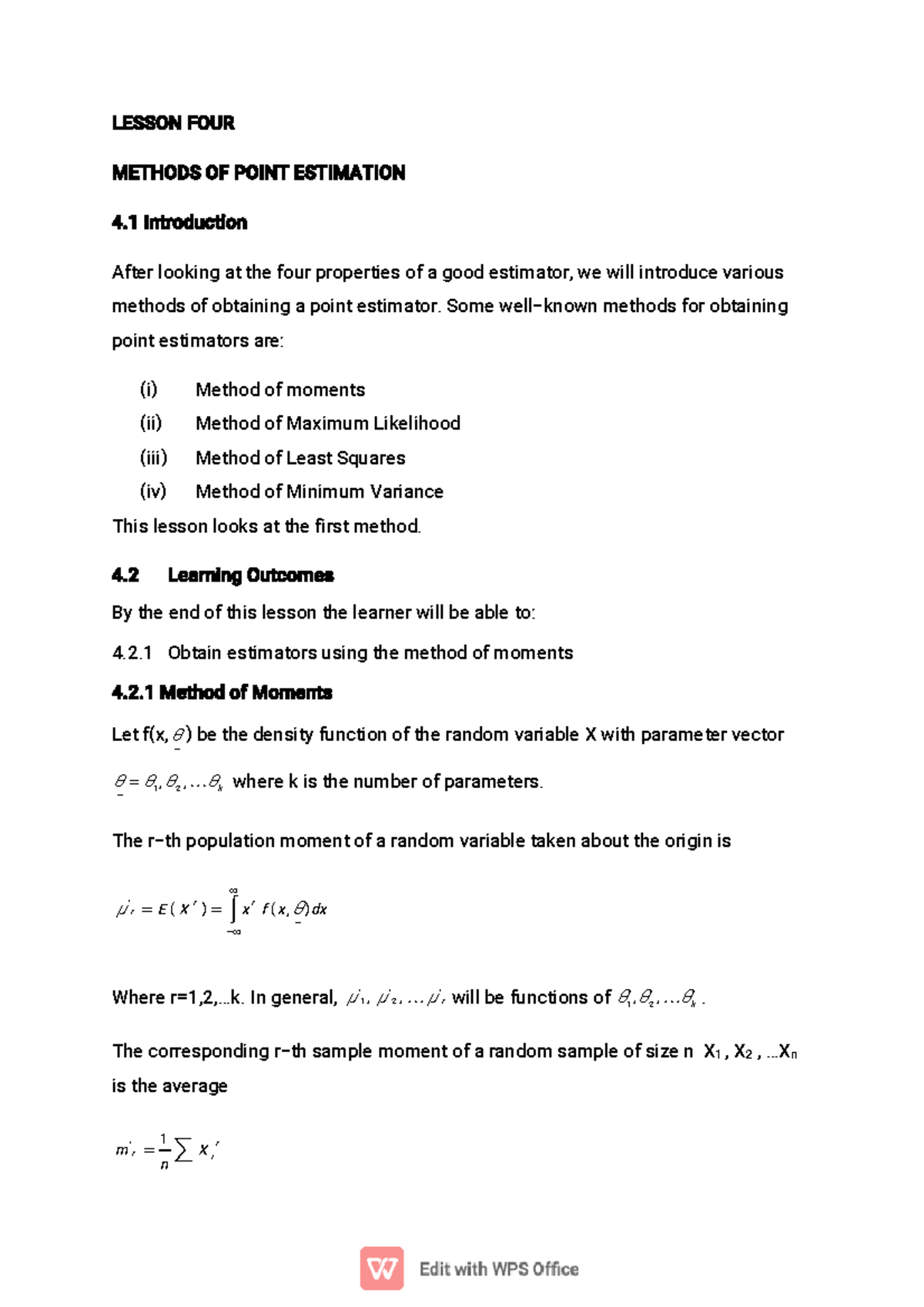 Lesson SST 305: Methods of Point Estimation and MLE - Studocu image.