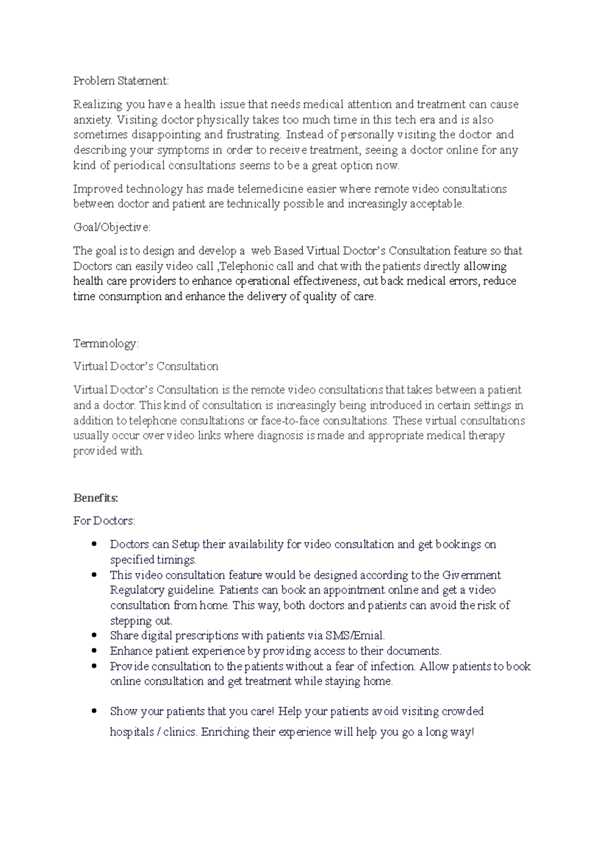 SRS Document: Virtual Patient Appointment Feature Problem Statement ...