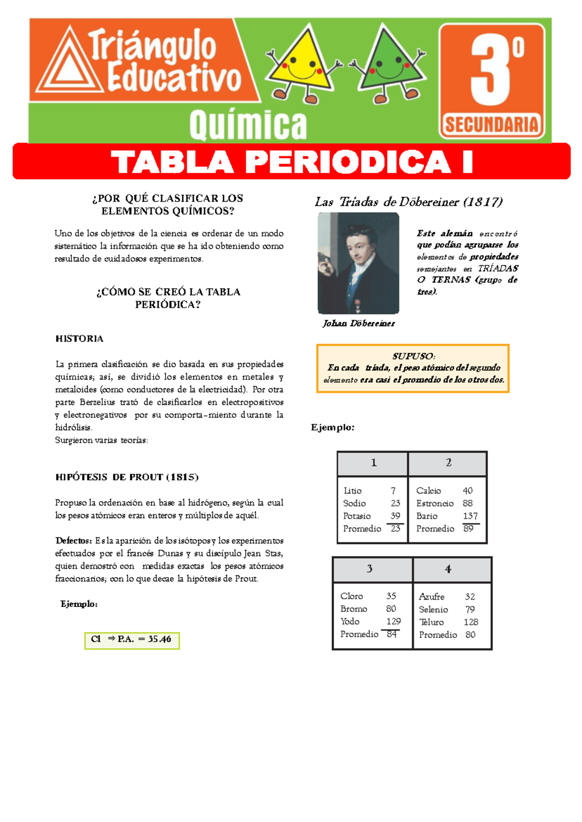 Tabla Periódica de Elementos Químicos I - Tercer Grado Secundaria - Document Preview
