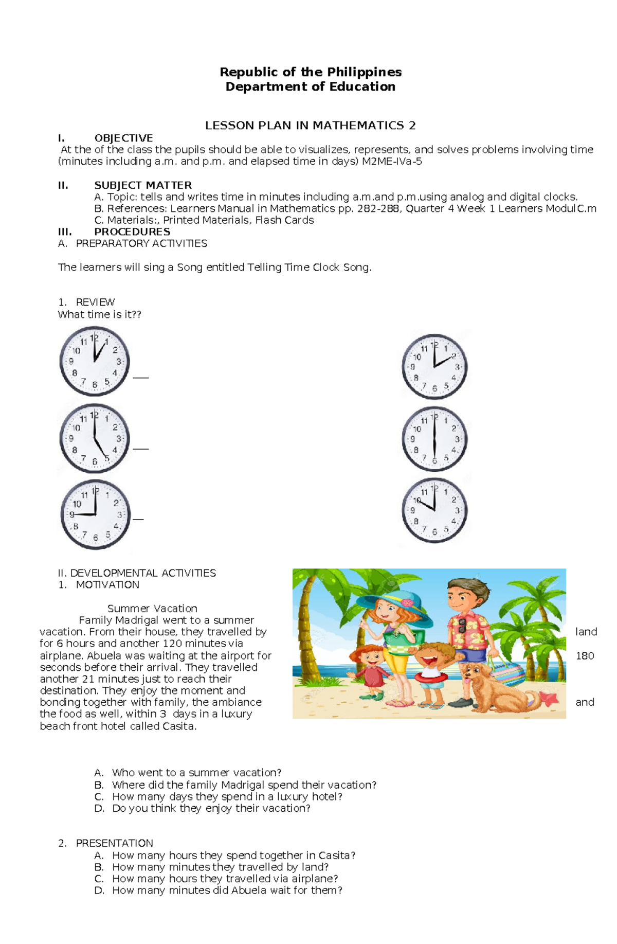 MATH 1ST LP - Lesson Plan in math practice teaching - Republic of the ...