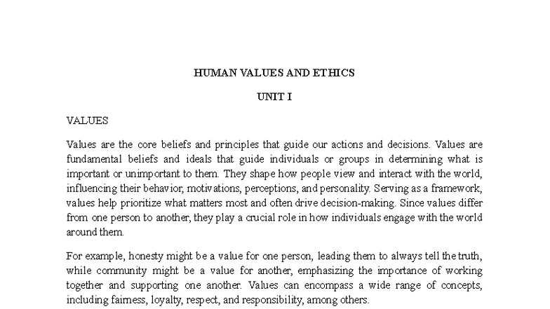 HVE 101: Unit I - Core Values and Democratic Principles - Studocu