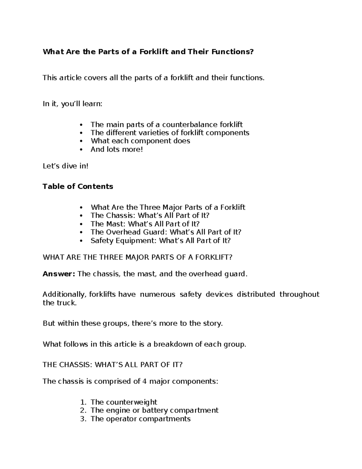 Forklift Components & Functions: Complete Guide to Parts Explained ...