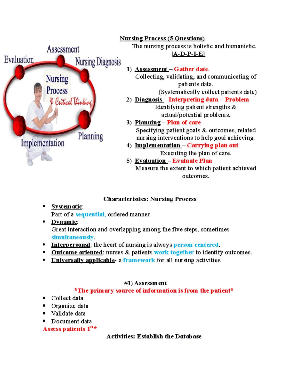 Nursing Process study guide - Nursing Process (5 Questions) The nursing ...