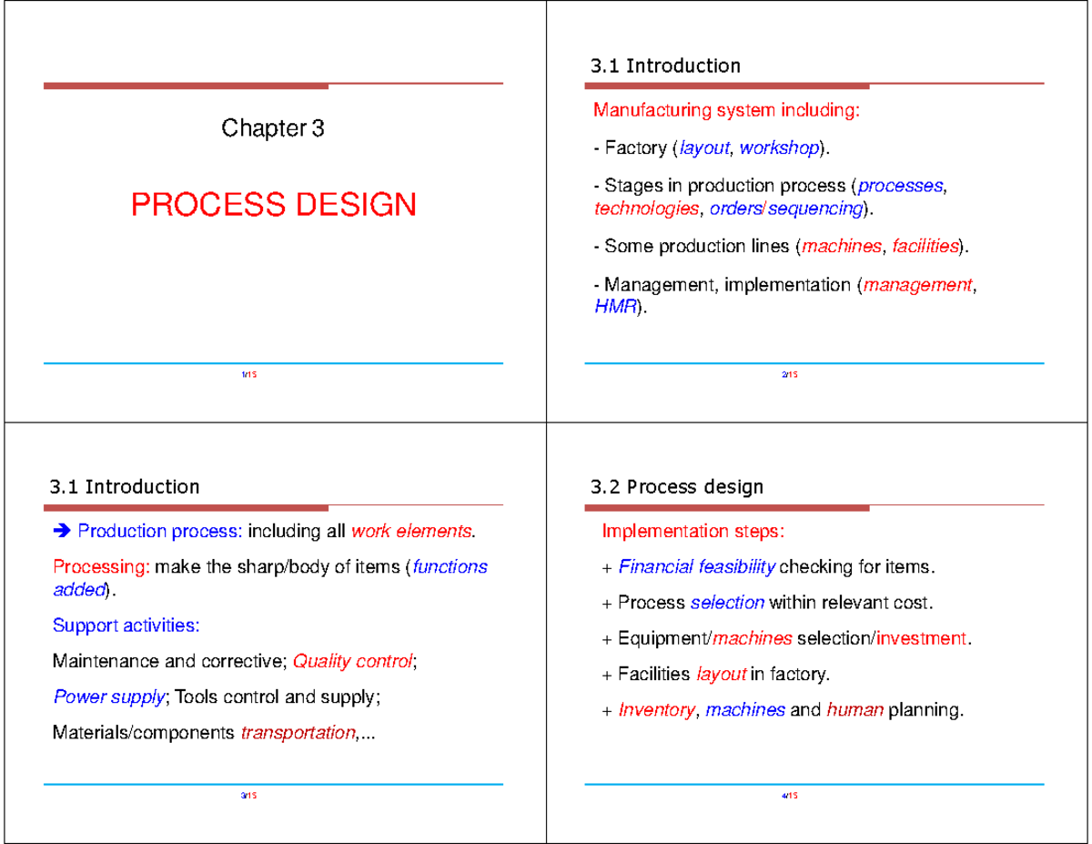 Chapter 3: Process Design in Manufacturing Systems (3.1 - 3.4) - Studocu