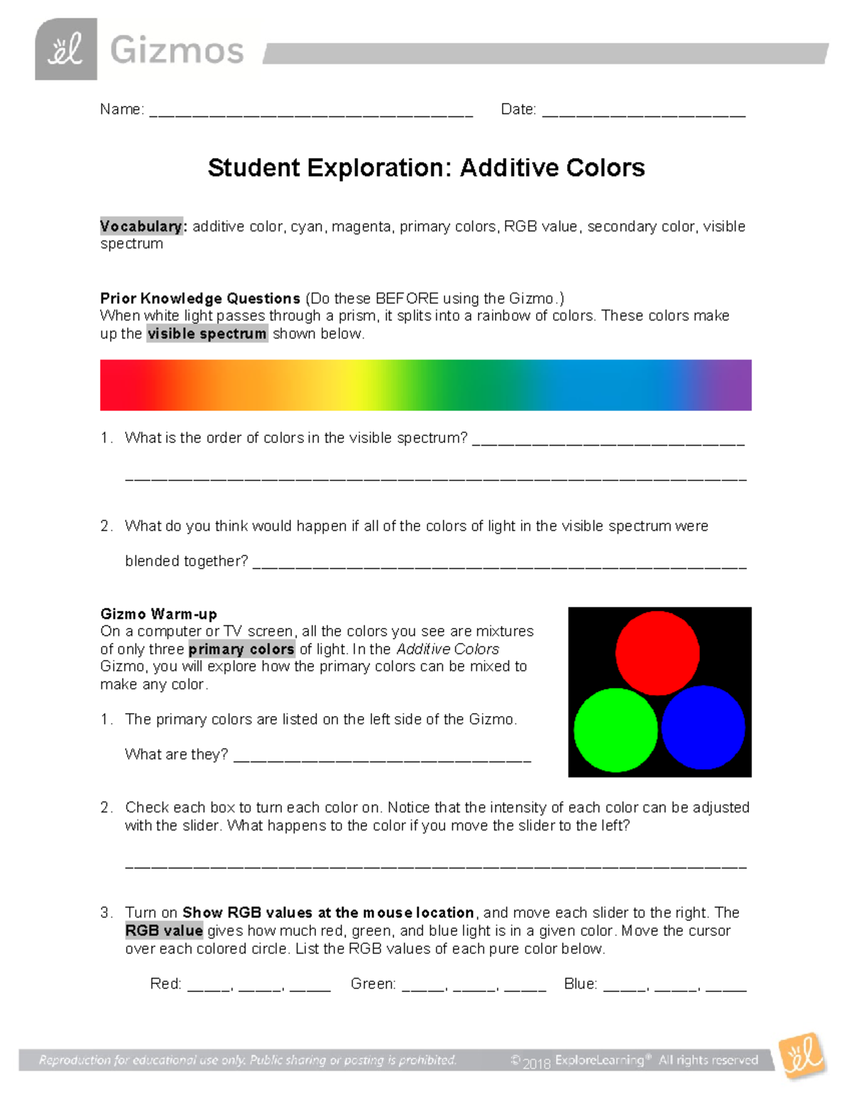 Additive Colors Exploration Assignment SE: Understanding Light Mixing ...