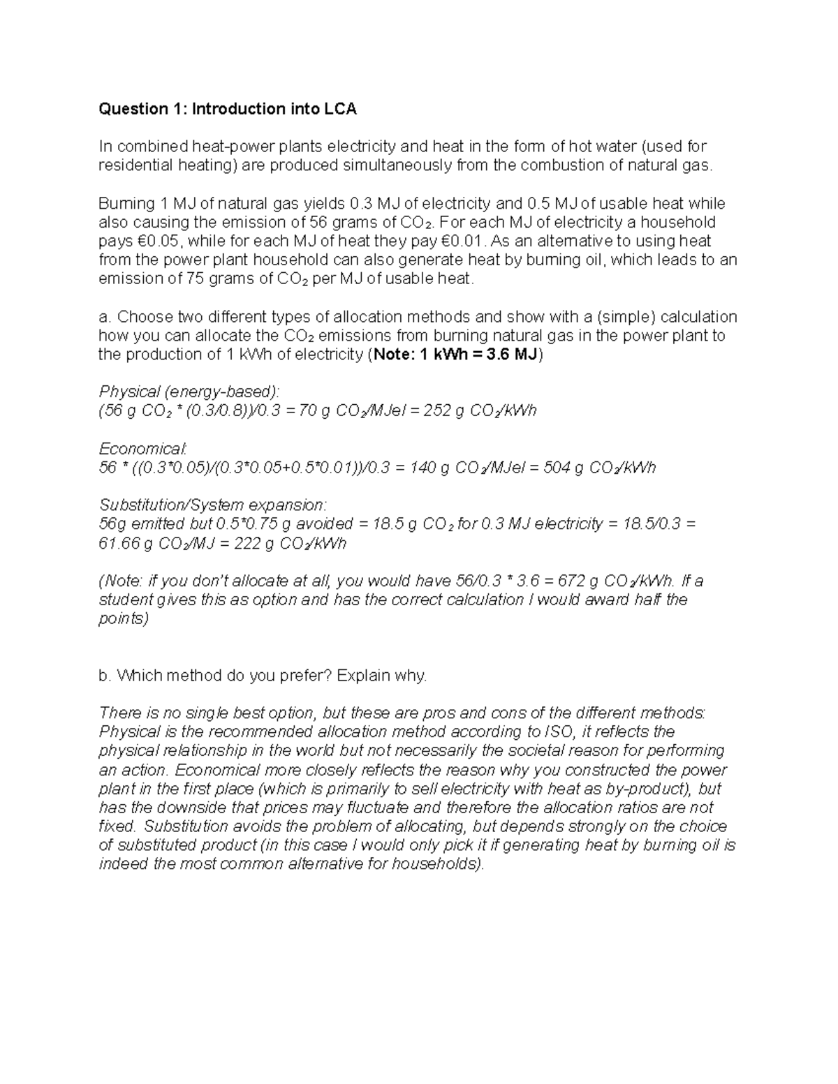 LCA Allocation Methods Practice Qs and Answers for Env. Science (ENV101 ...