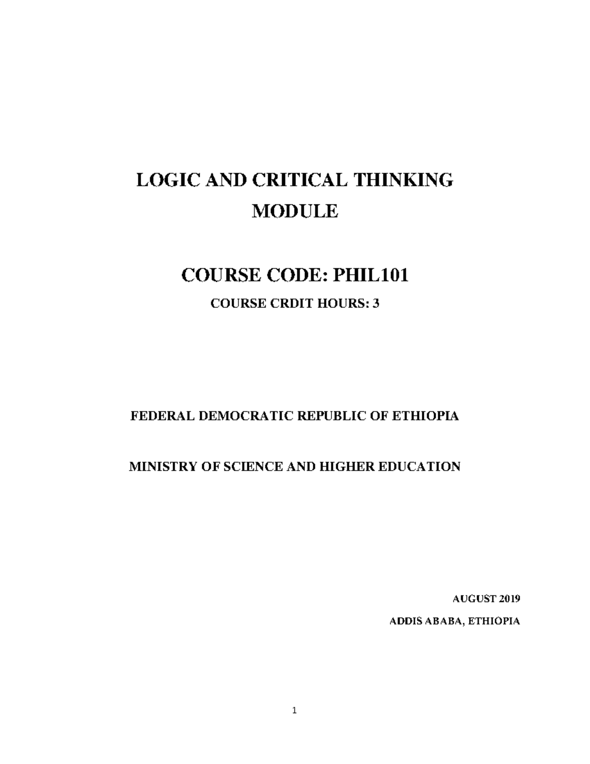 PHIL101: Logic and Critical Thinking Module Overview - Studocu