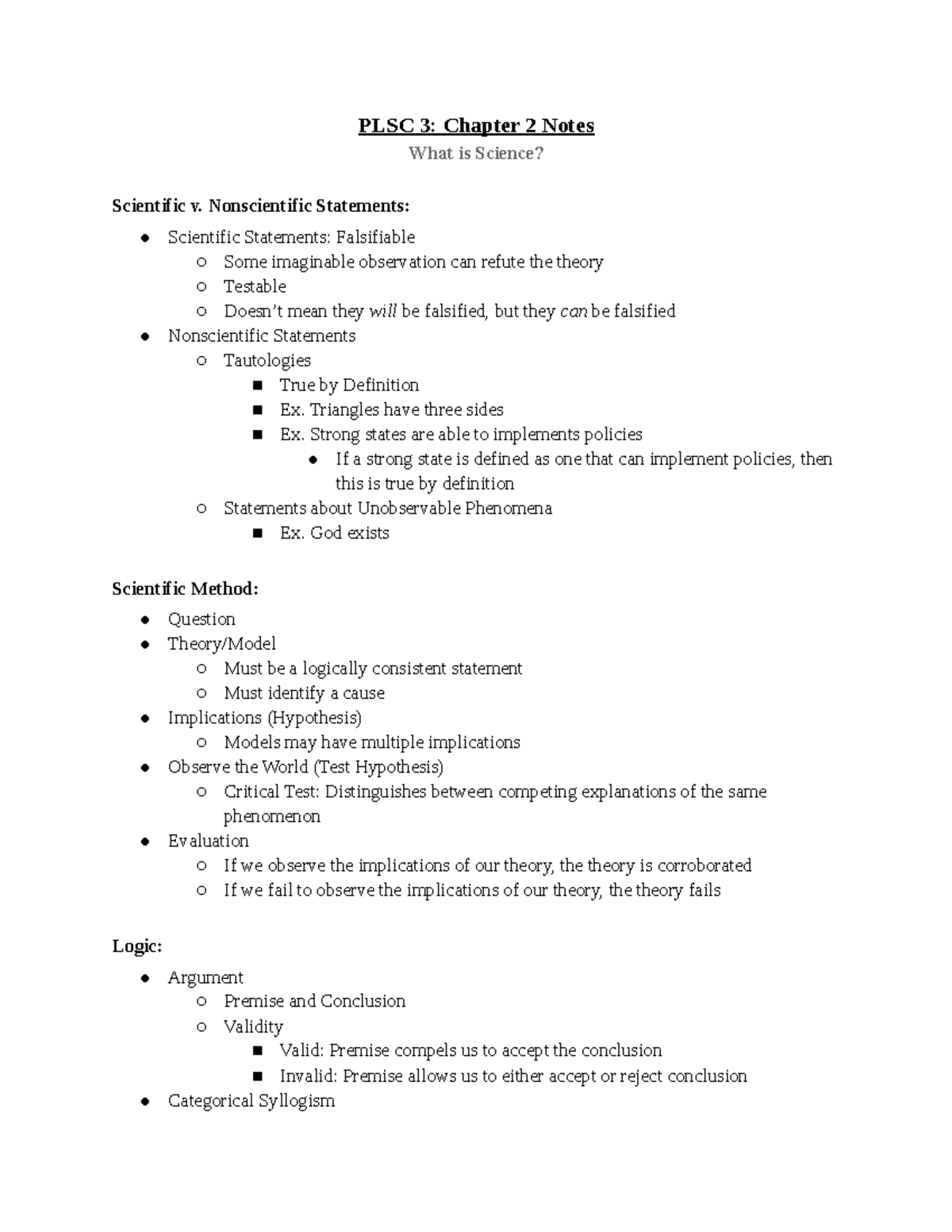 PLSC 3 Chapter 2 Study Notes - Science and Logic Explained - Studocu