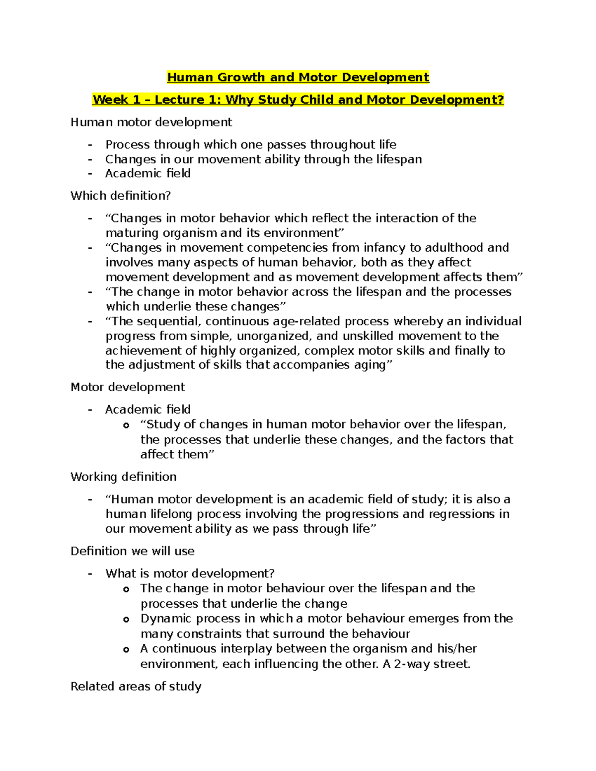 All lectures notes and summaries - Human Growth and Motor Development ...