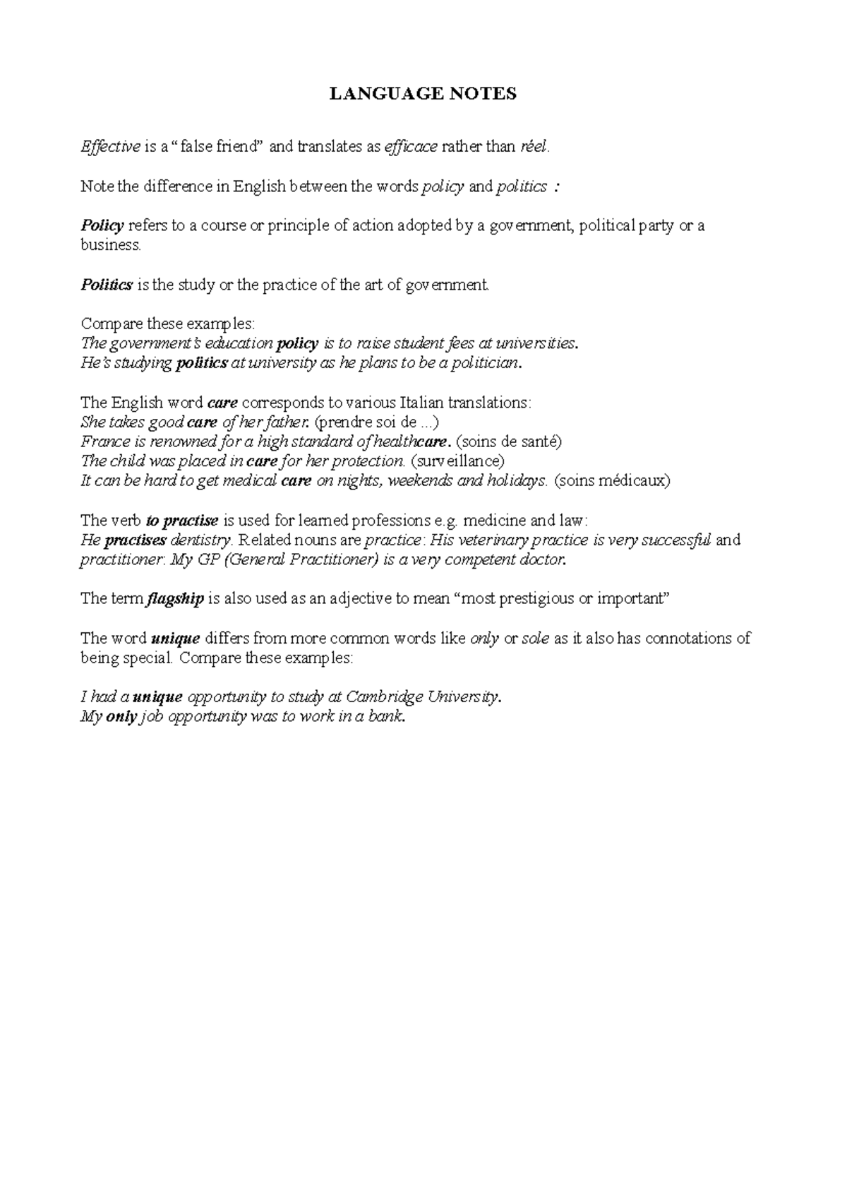 Language Notes: Key Differences in Terms and Translations - Studocu