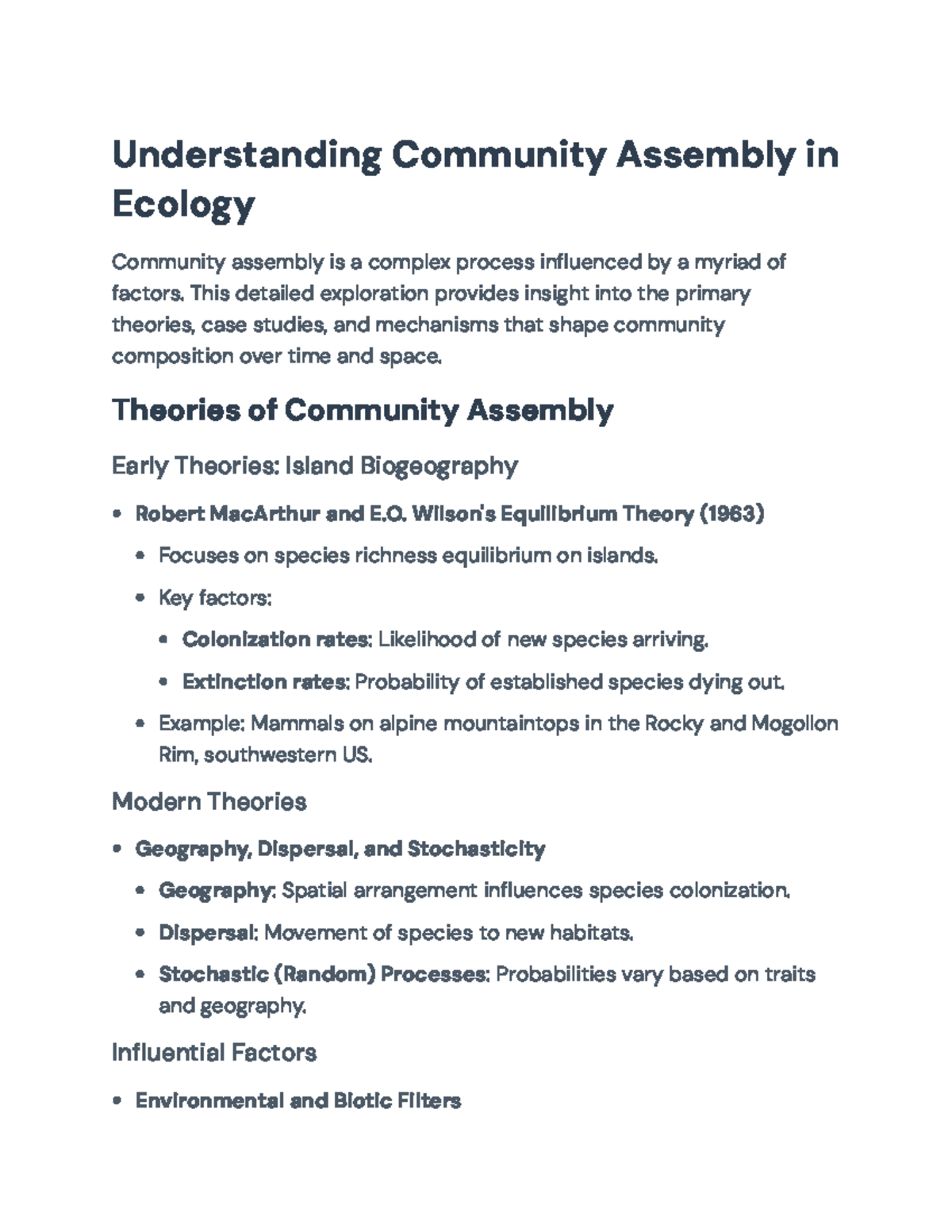 Understanding Community Assembly in Ecology: Theories and Case Studies ...