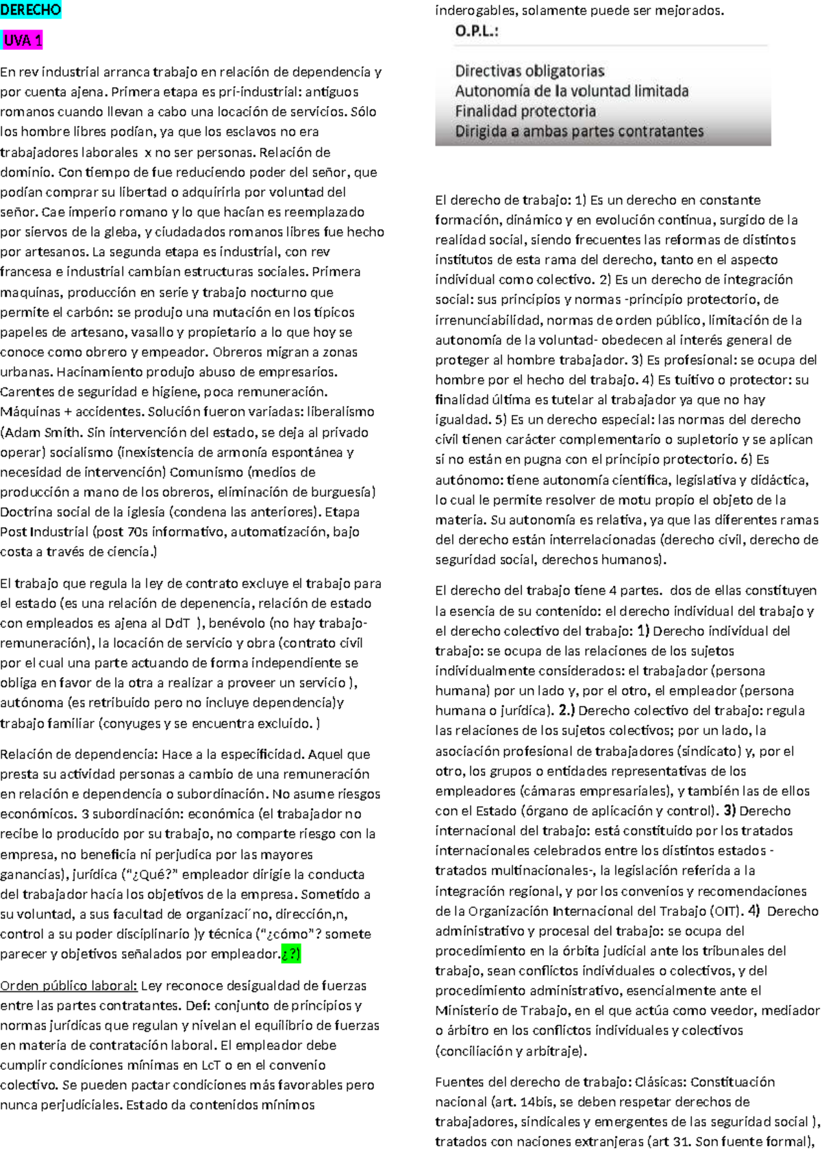Derecho Laboral: Resumen UVA 1 y 2 sobre Principios y Evolución - Studocu