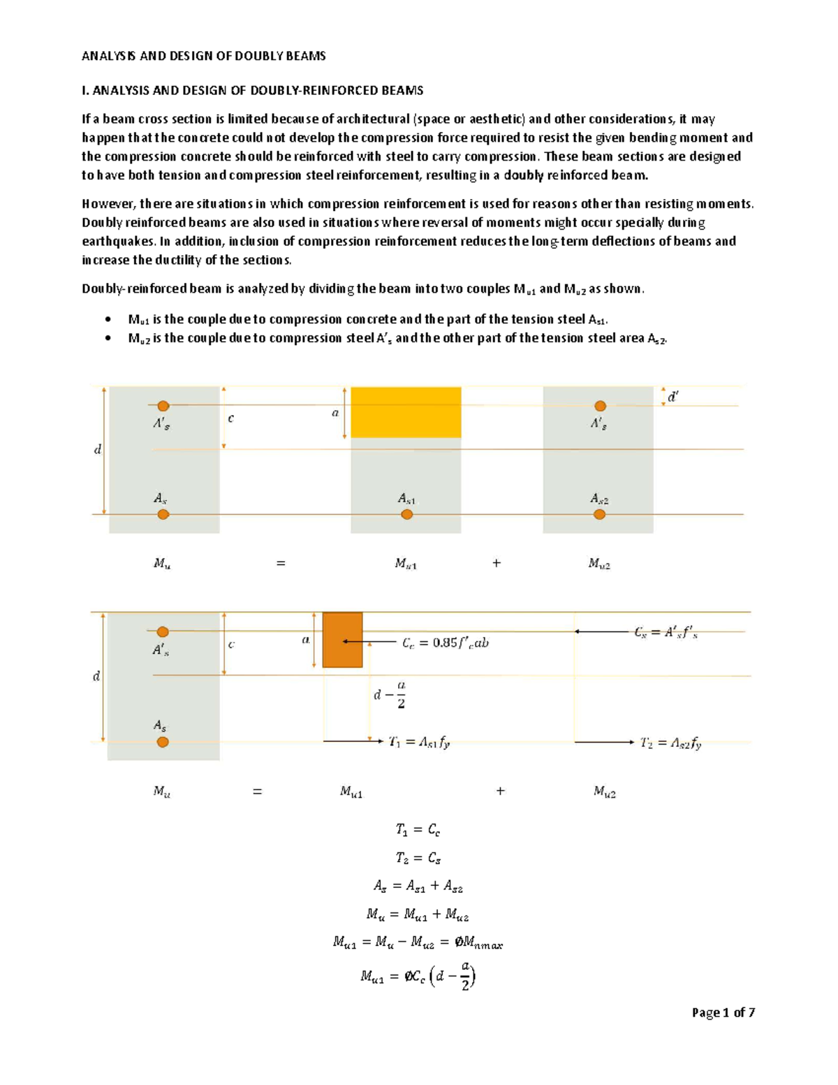 Analysis and design of doubly reinforced beams (CE 101) - Studocu