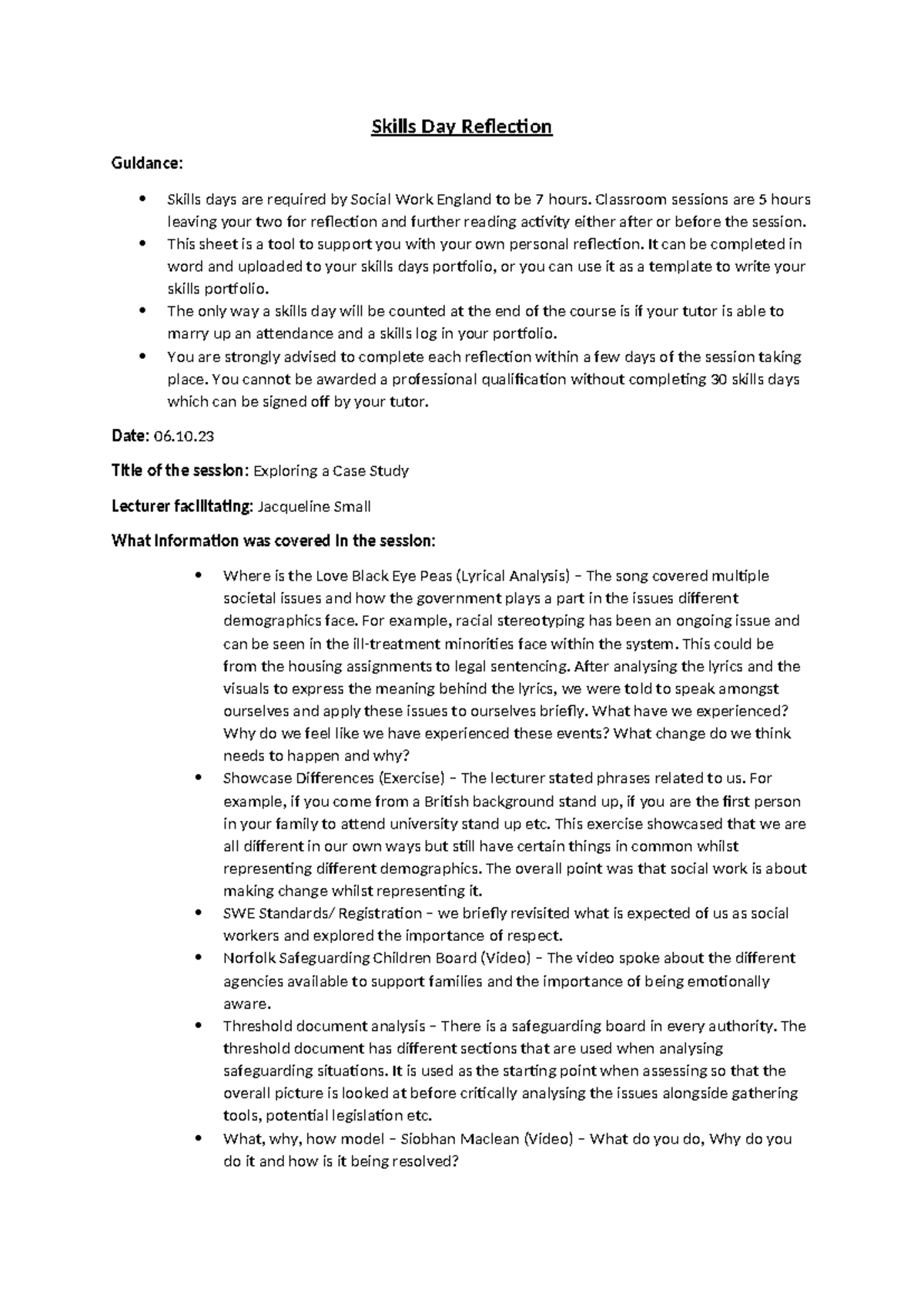 Skills Day Reflection: Exploring Case Studies in Social Work - Studocu