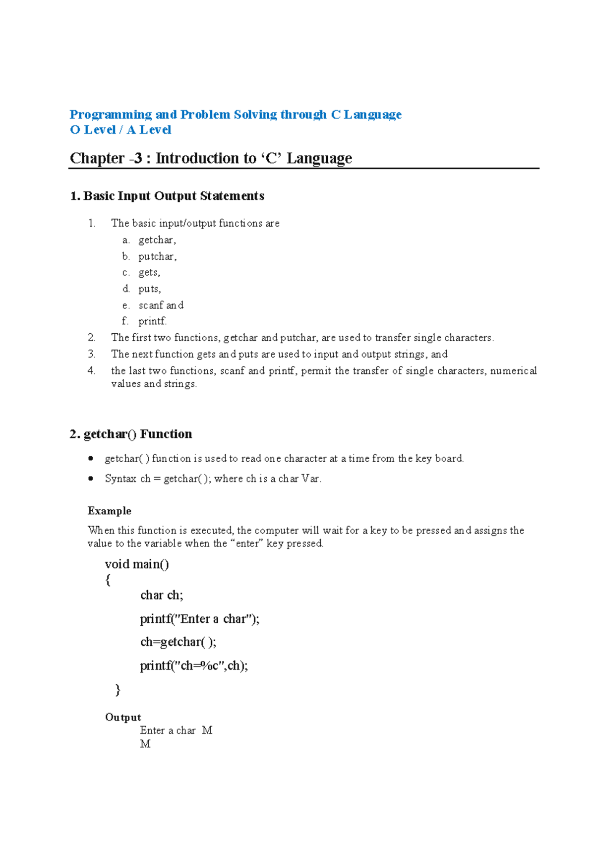 C Programming: Essential Input/Output Functions Explained - Studocu
