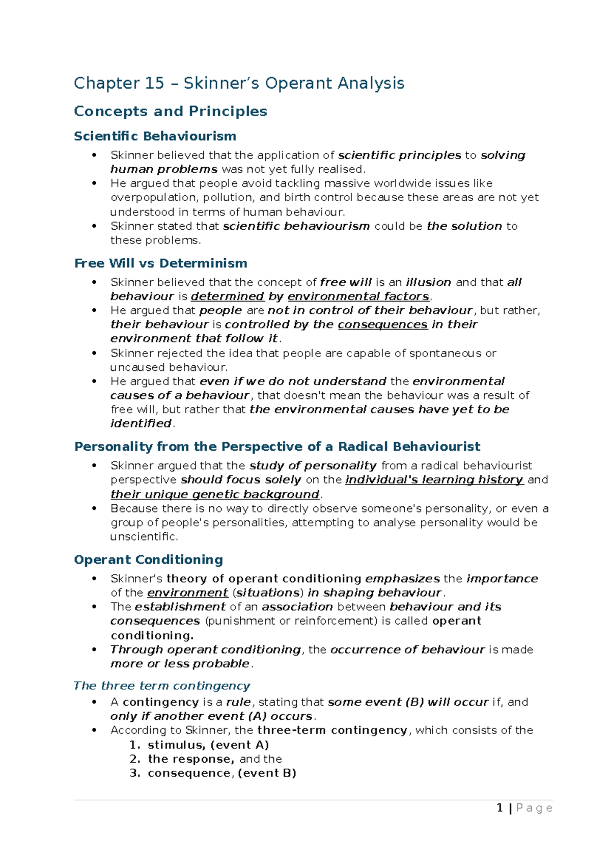 Chapter 15 - Skinner's Operant Analysis: Concepts & Principles - Studocu