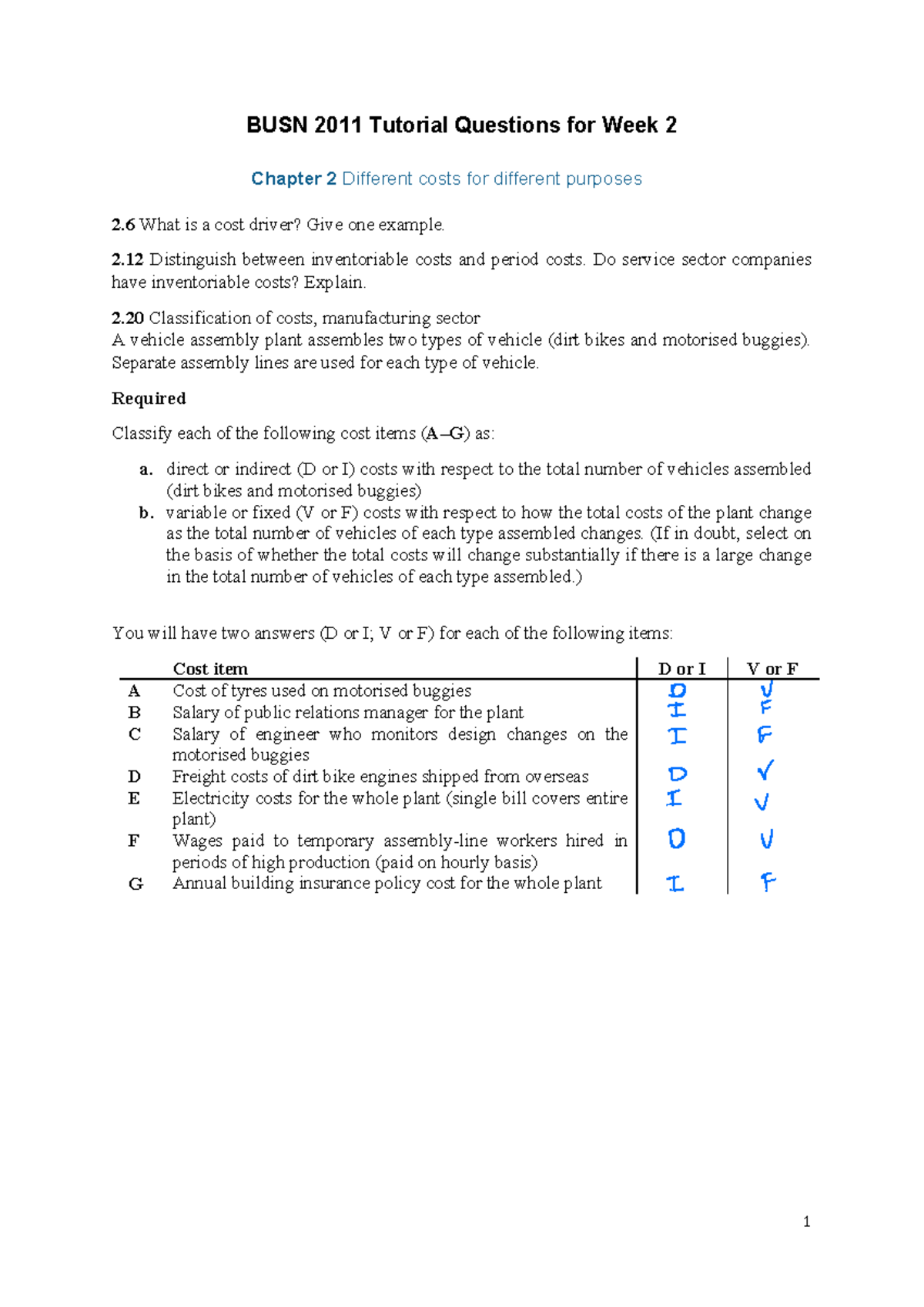 2018 S2 Tutorial Questions for Week 2 - 1 BUSN 2011 Tutorial Questions ...
