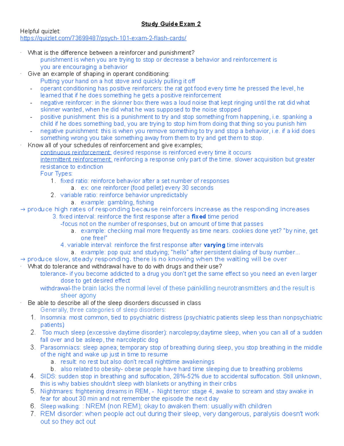 Psych 101 Exam 2 Study Guide: Key Concepts and Reinforcement - Studocu