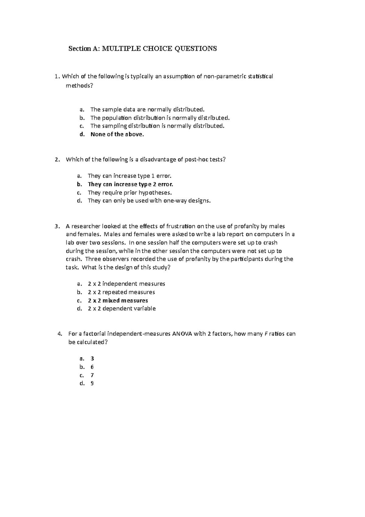 Practice Questions- Answers - Section A: MULTIPLE CHOICE QUESTIONS 1 ...