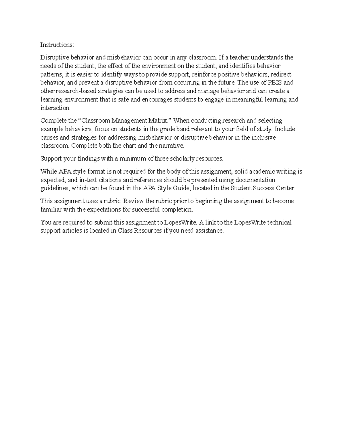 EDU 300 Week 4 Assignment: Analyzing Disruptive Behavior Strategies ...