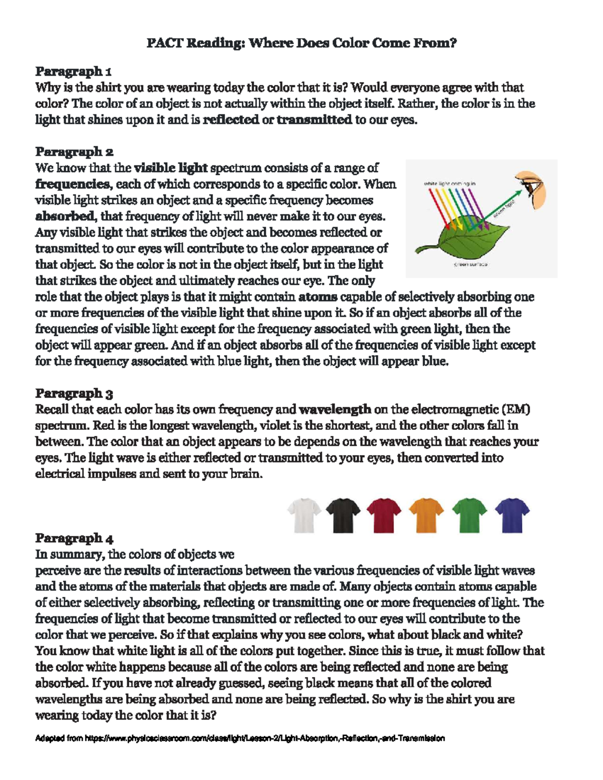 PACT Reading: Understanding the Science of Color Perception - Studocu