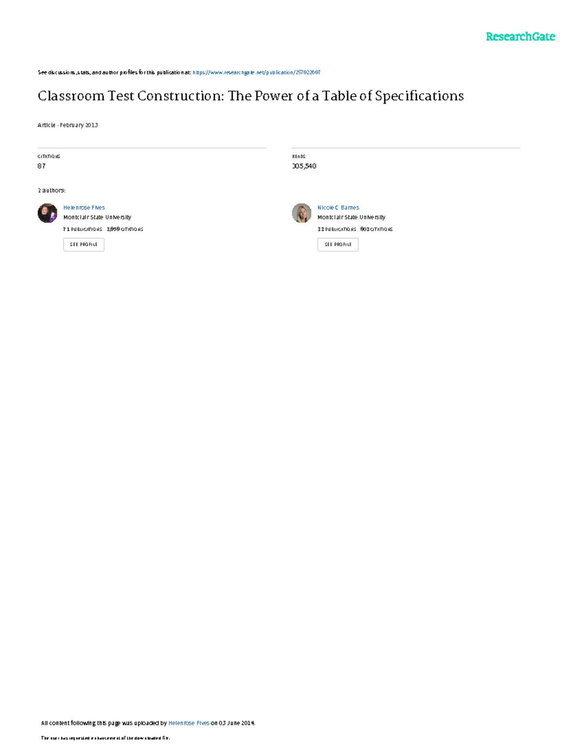 Classroom Test Construction: Utilizing a Table of Specifications - Studocu