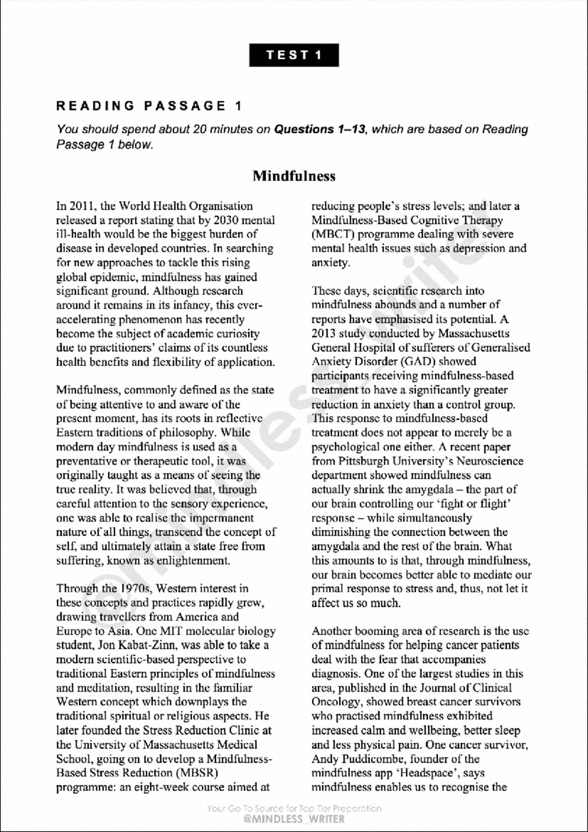 Premium Reading Test 1: Mindfulness and Time Standardization Insights ...