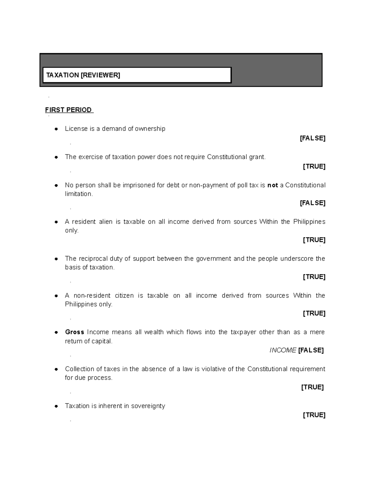 Taxation- Reviewer- Chapter 1 to 6 of Tabag - Accountancy - Studocu
