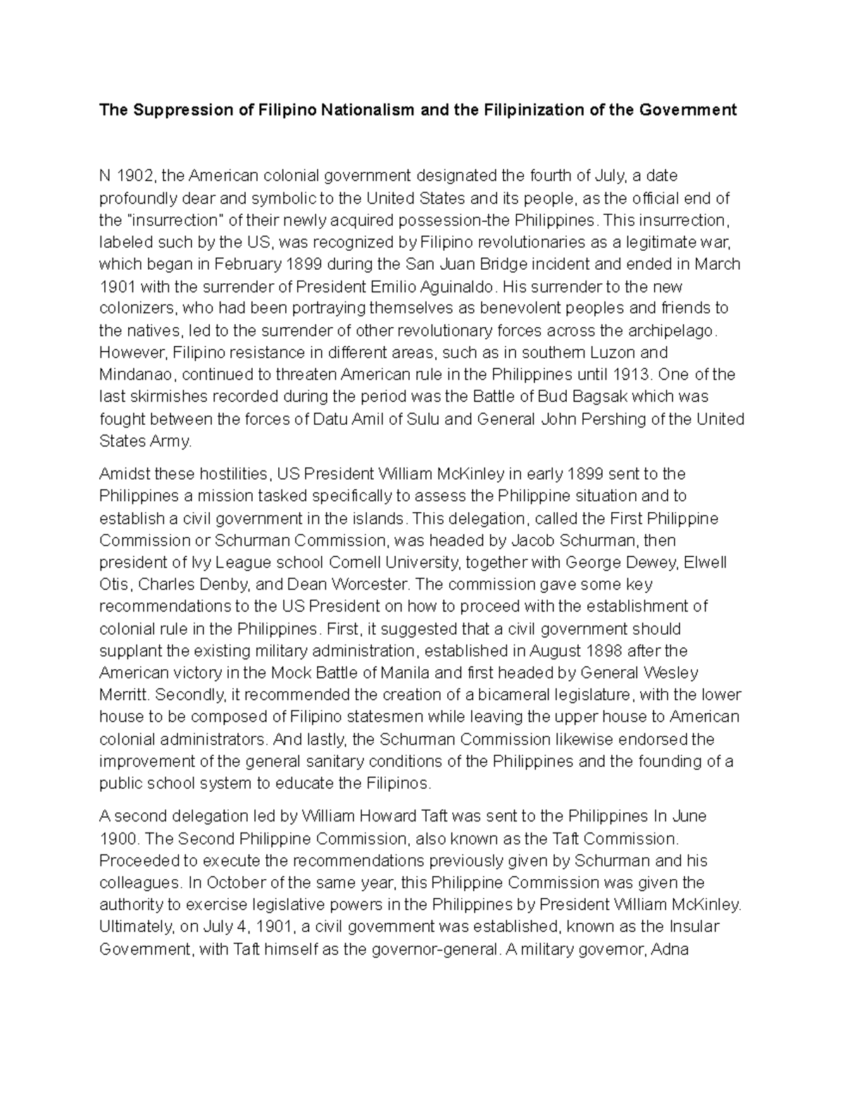 RPH 14 - The Suppression of Filipino Nationalism and Filipinization ...