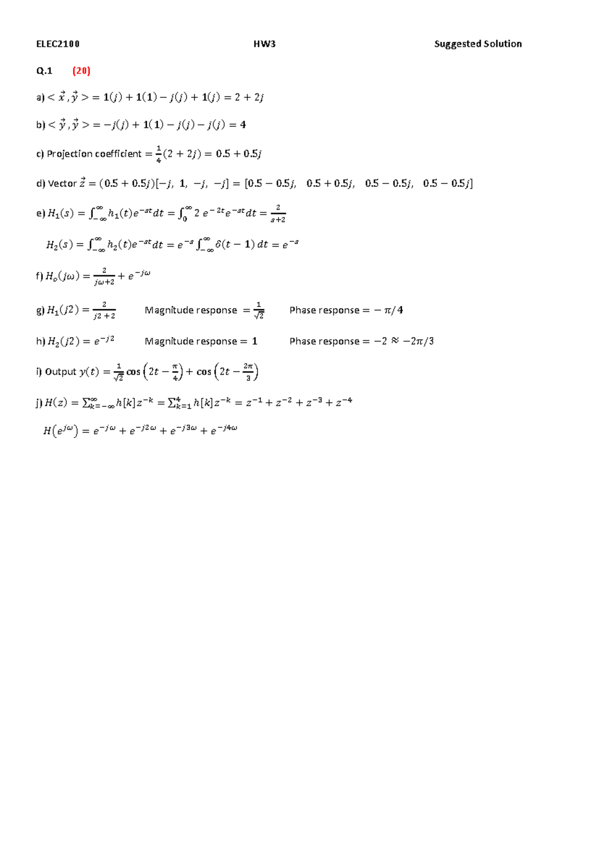 ELEC2100 HW3 Suggested Solutions for Homework 3 Assignments - Studocu