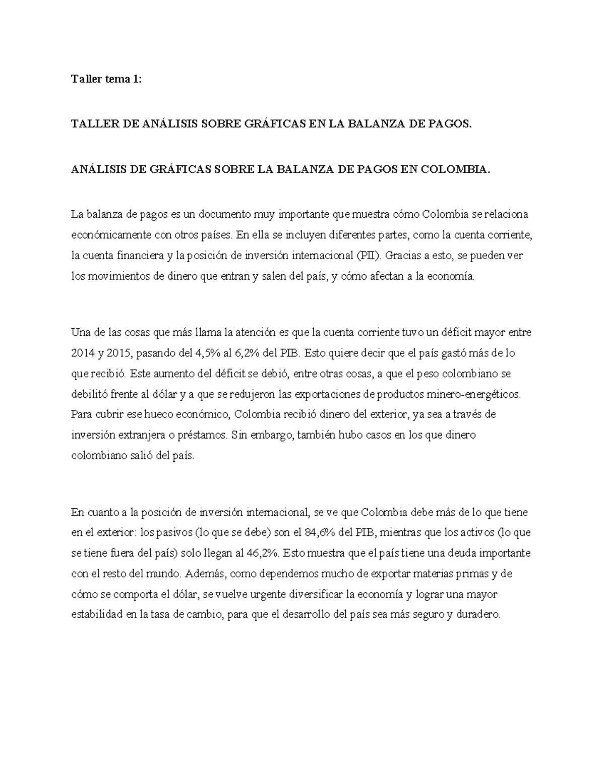 Taller Tema 1: Análisis de Gráficas en la Balanza de Pagos en Colombia ...