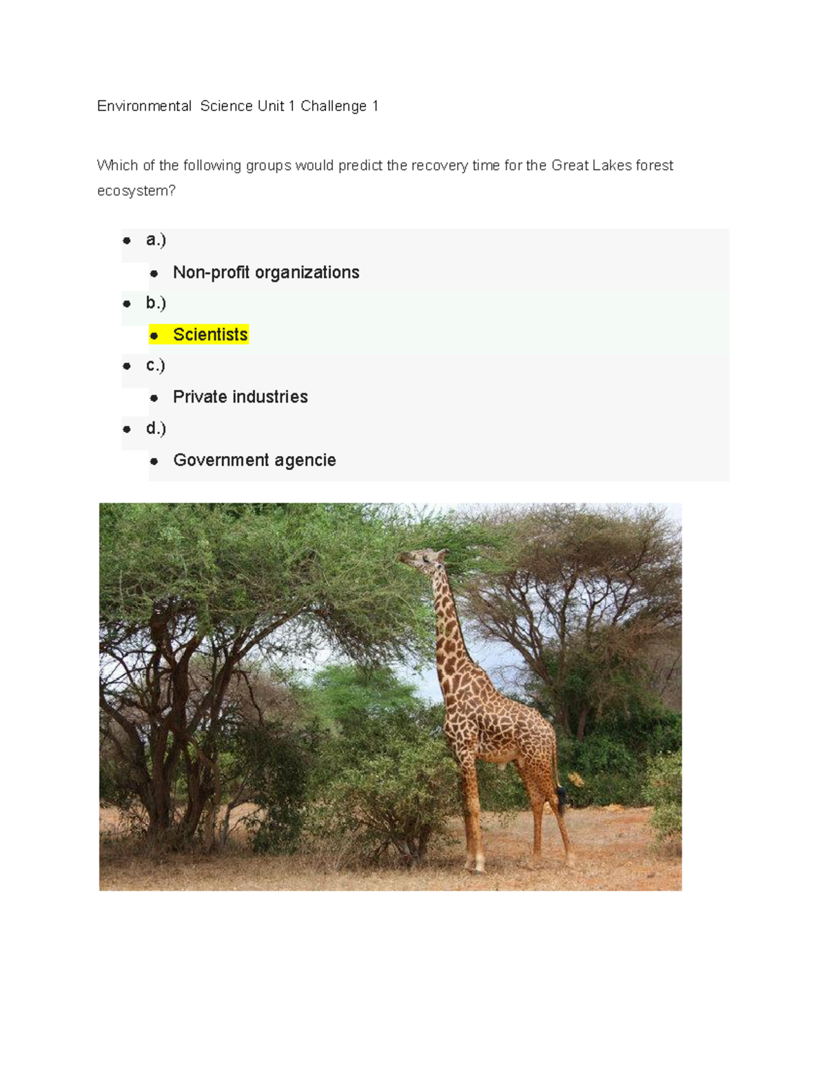 Environmental Science ESCI 101 Unit 1 Challenge 1 Study Guide - Studocu
