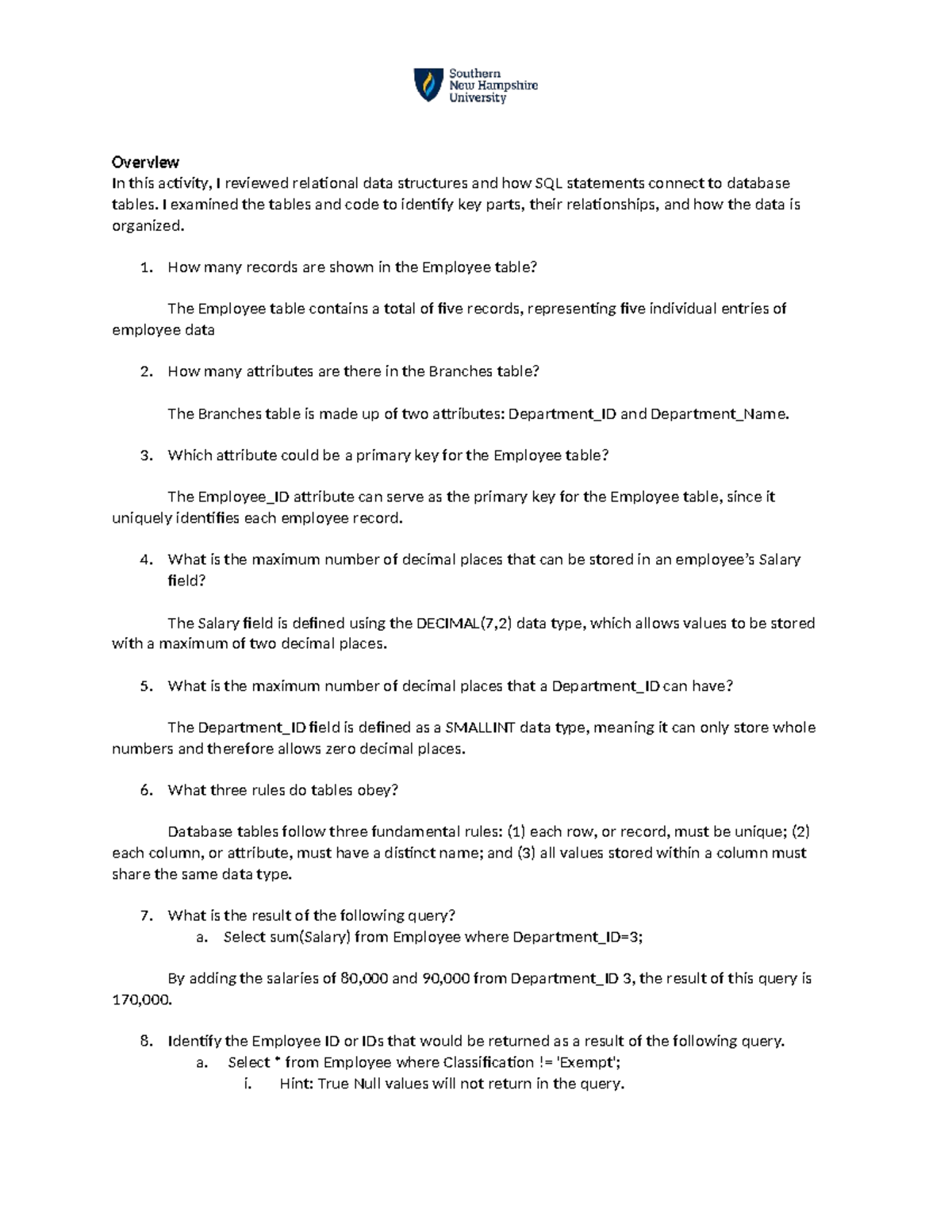 DAD 220 Module Two Activity: SQL Data Structures Overview - Studocu