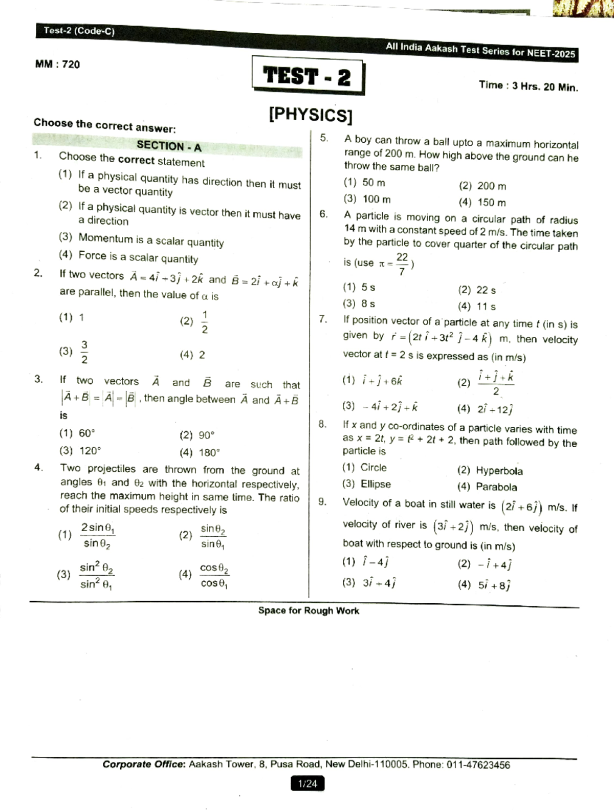 All India Aakash Test Series for NEET - Test-2 (Code-C) - Studocu