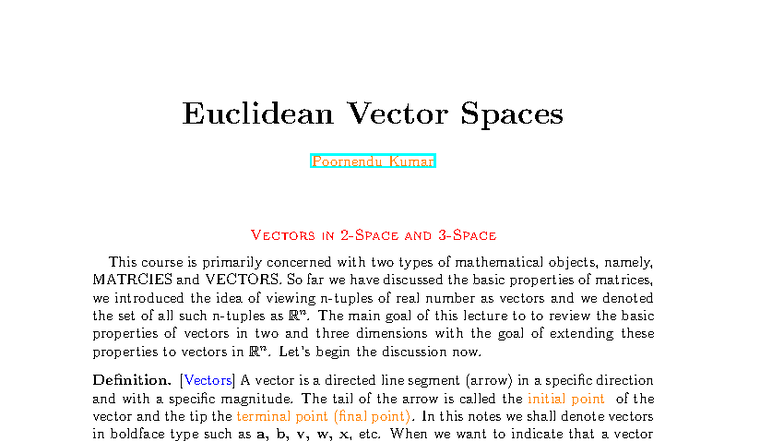 Vectors in Euclidean Spaces: Lecture Notes (MATH 101) - Studocu