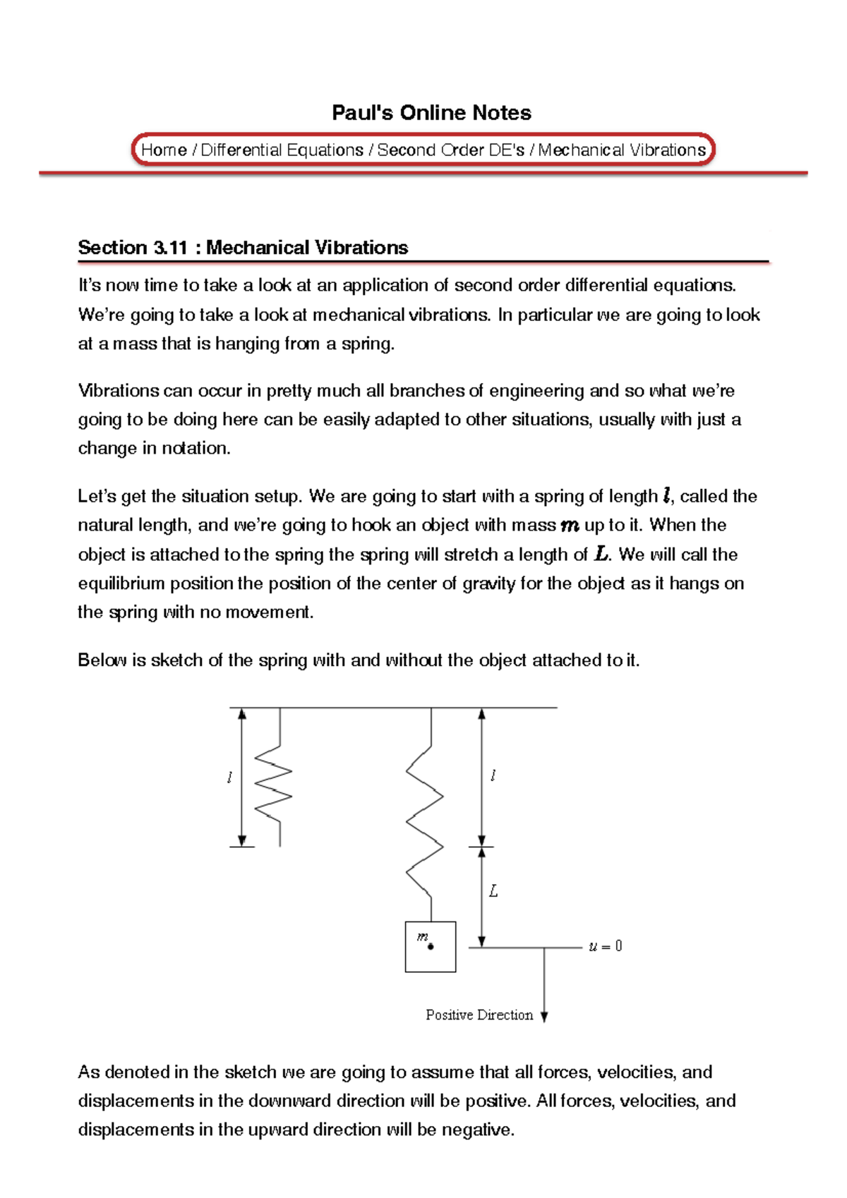 Differential Equations: Mechanical Vibrations - Studocu