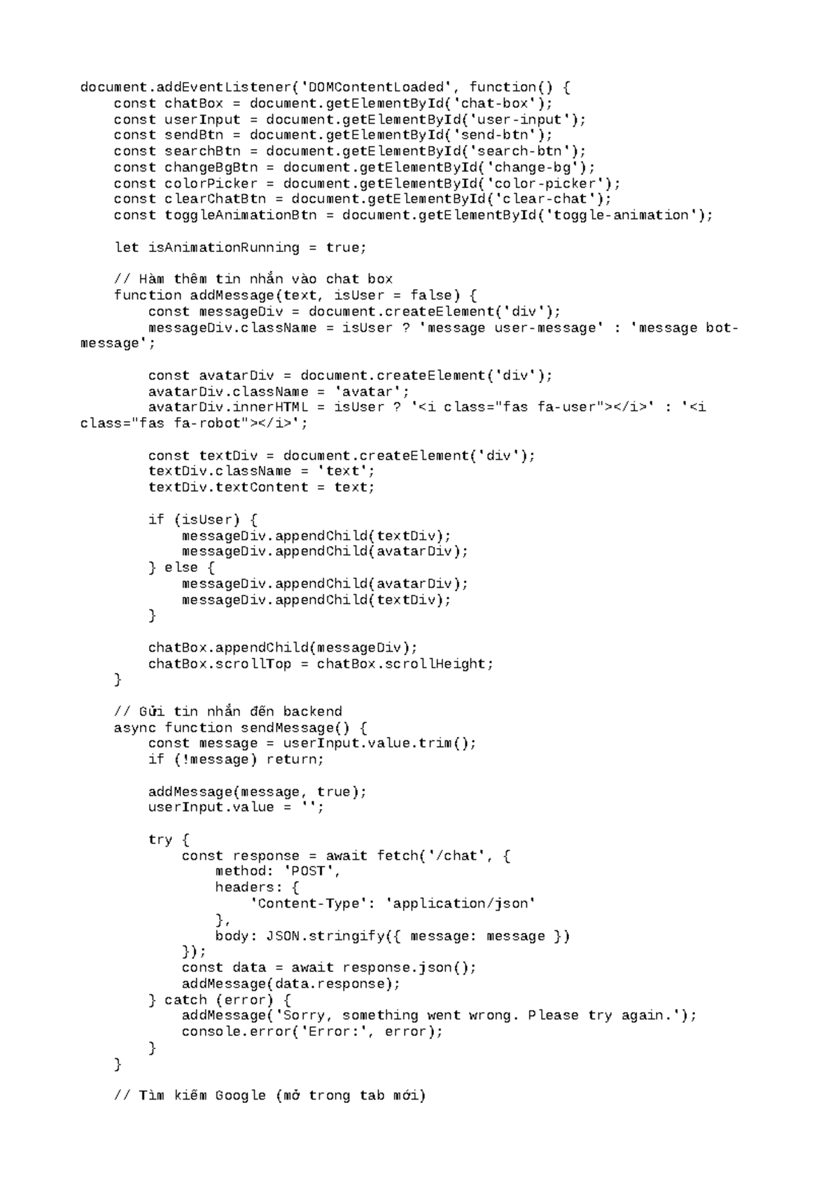 JavaScript Chat Application Script - CS101 Final Project - Studocu