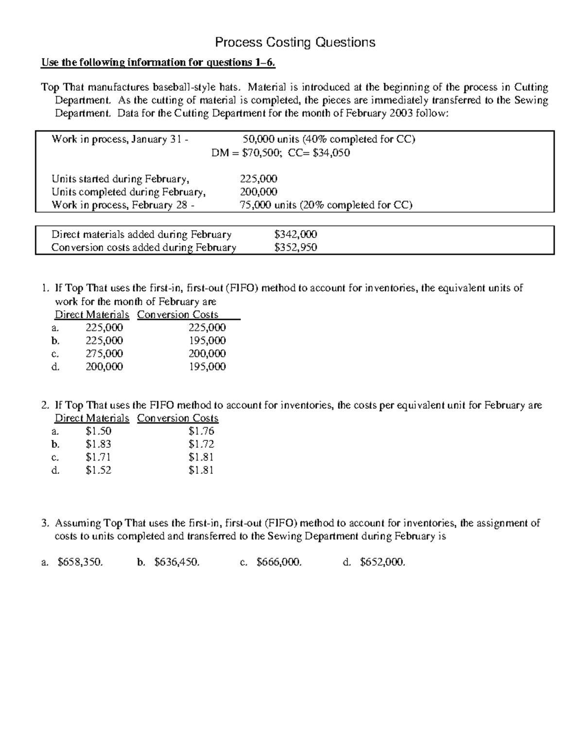 Chapter 4 Process Costing Questions (ACC 101) - Studocu