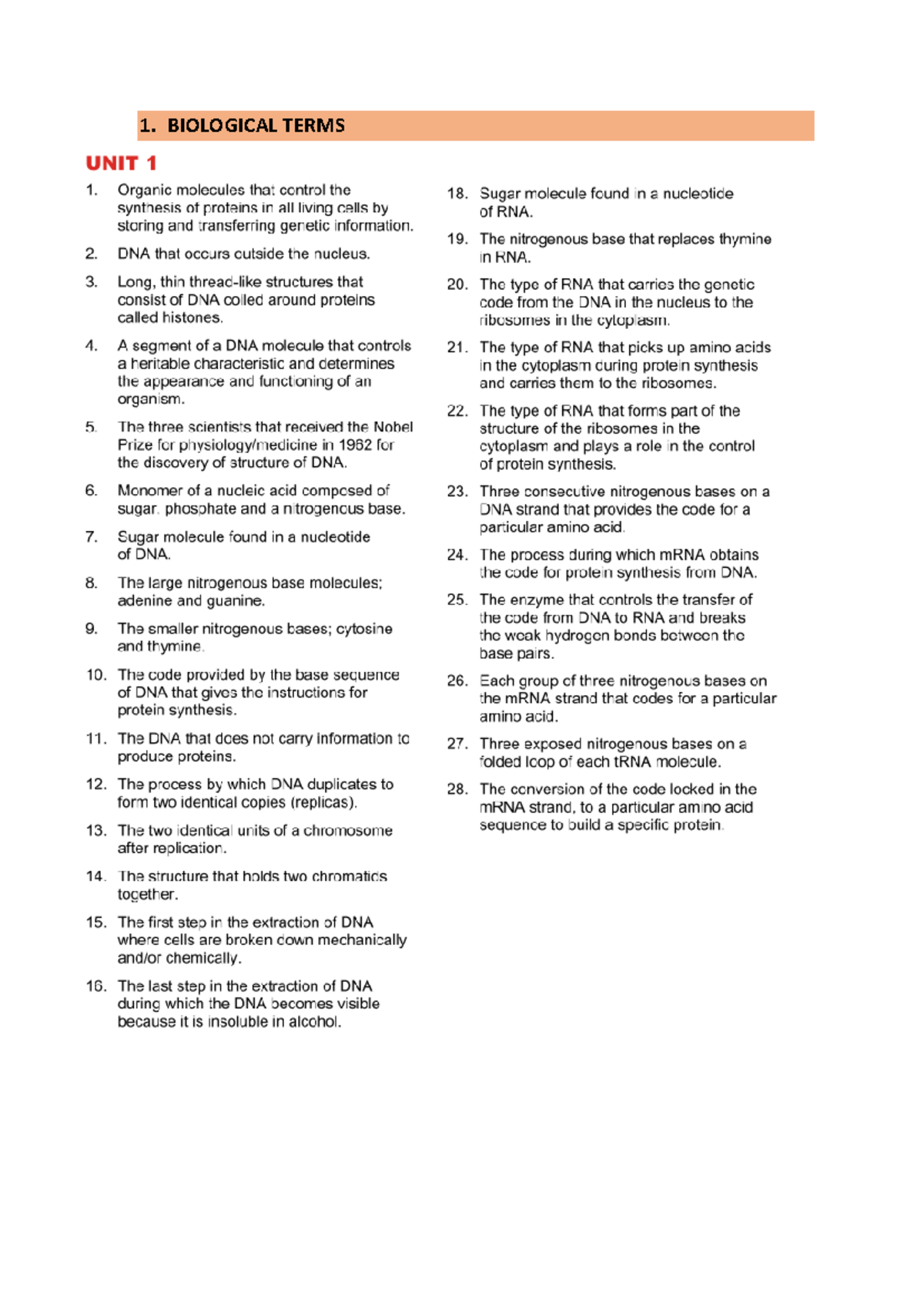 DNA Sequence & Protein Synthesis Study Guide - BIO101 Final Exam - Studocu